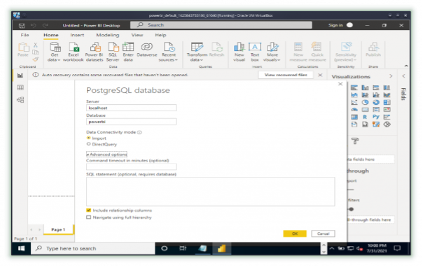 PostgreSQL database gets data screen