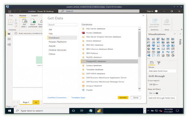 PostgreSQL database option on Get Data window