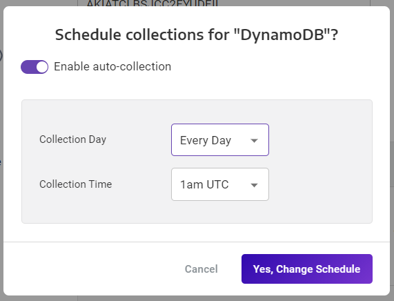 A screenshot showing how to schedule collections for your DynamoDB data source.