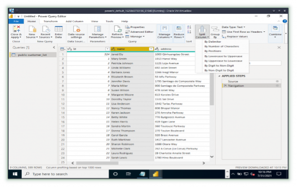 Split options for data import