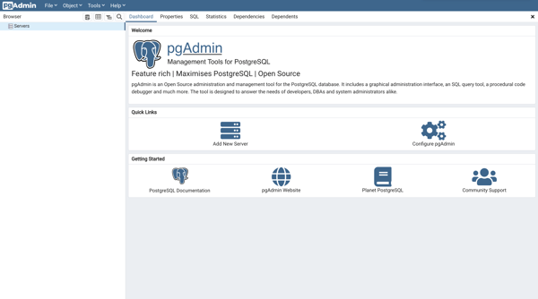 PostgreSQL in its native tool UI called pgAdmin