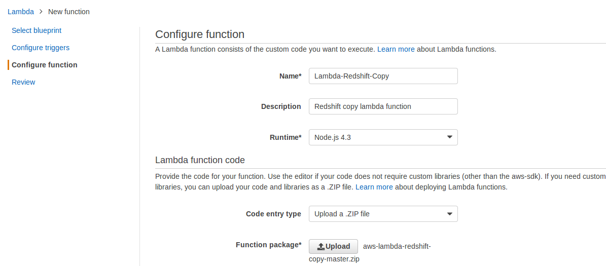 aws lambda configure action