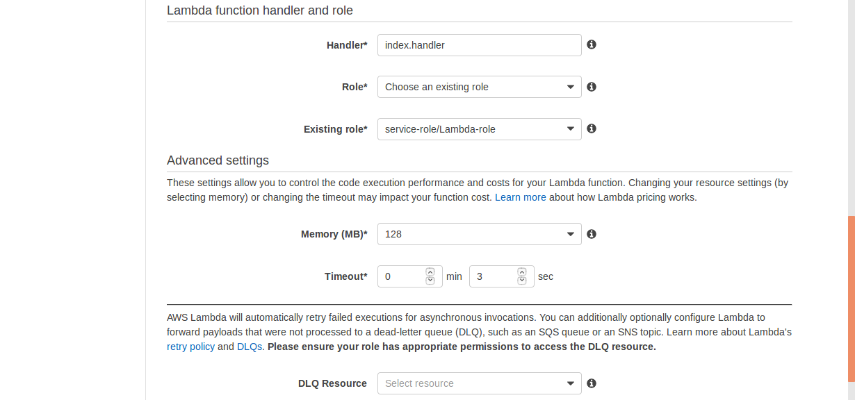 aws lambda advanced settings