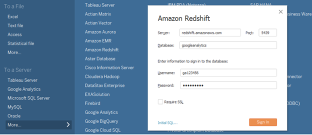 Connect Redshift and Tableau - Select Redshift